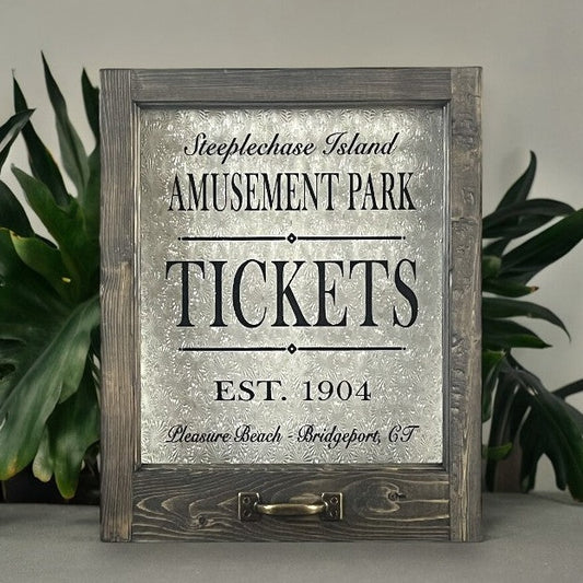 Steeplechase Island Amusement Park Framed Ticket Office Window - 18-in