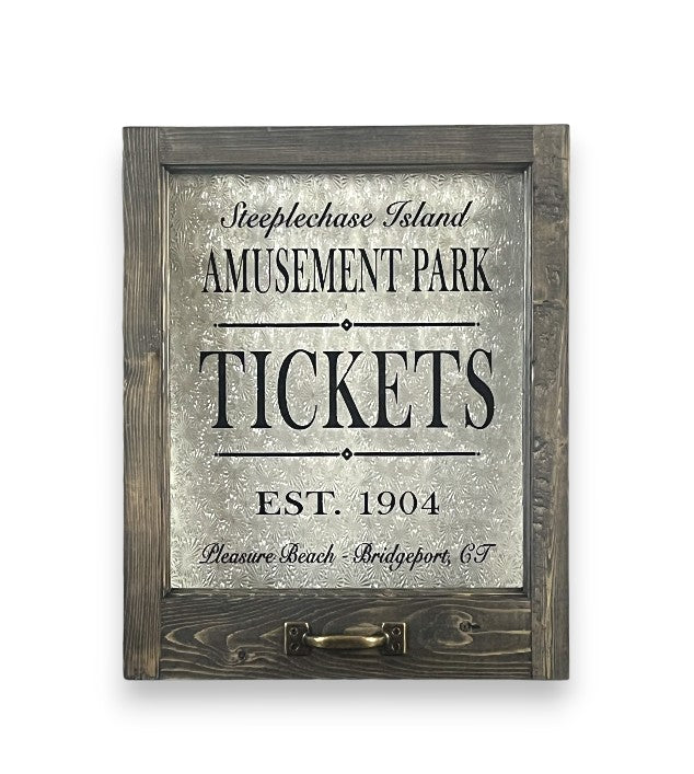 Steeplechase Island Amusement Park Framed Ticket Office Window - 18-in - Mellow Monkey