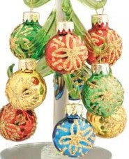 Green Glass Tree with Painted Ornaments - 6-in - Mellow Monkey