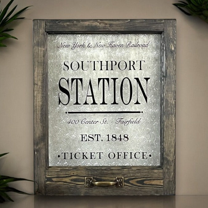 Southport Station Framed Ticket Office Window - 18-in - Mellow Monkey