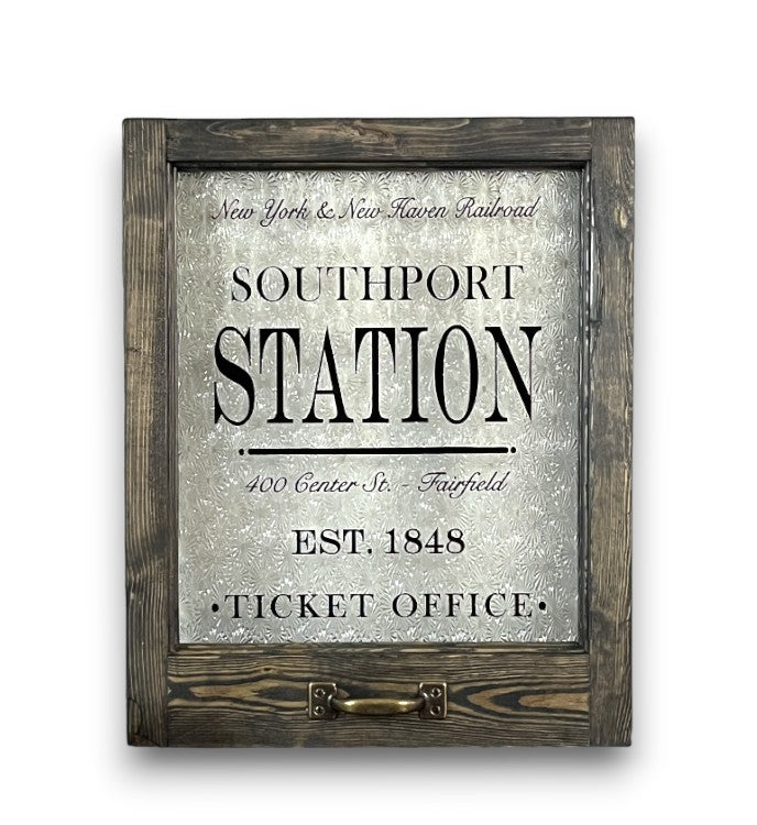 Southport Station Framed Ticket Office Window - 18-in - Mellow Monkey