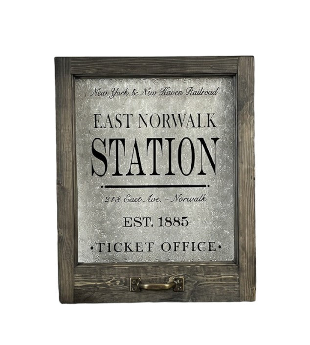 East Norwalk Station Framed Ticket Office Window - 18-in - Mellow Monkey