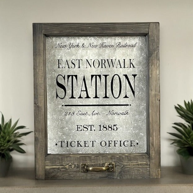 East Norwalk Station Framed Ticket Office Window - 18-in - Mellow Monkey