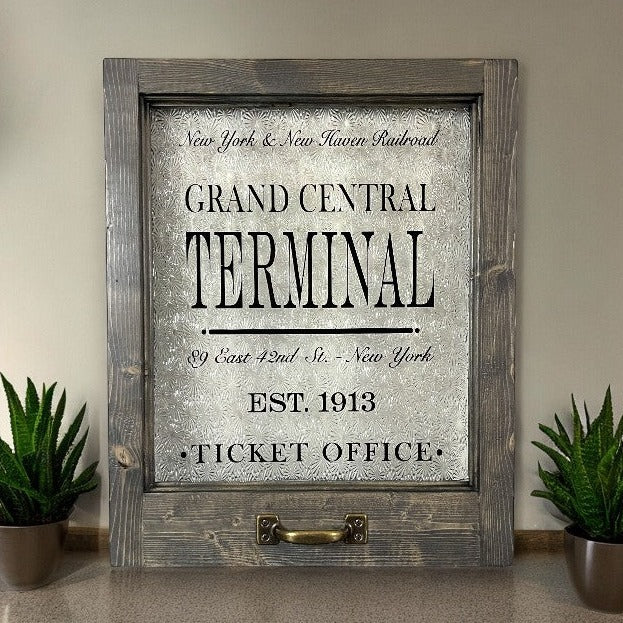 Grand Central  Station Framed Ticket Office Window - 18-in - Mellow Monkey