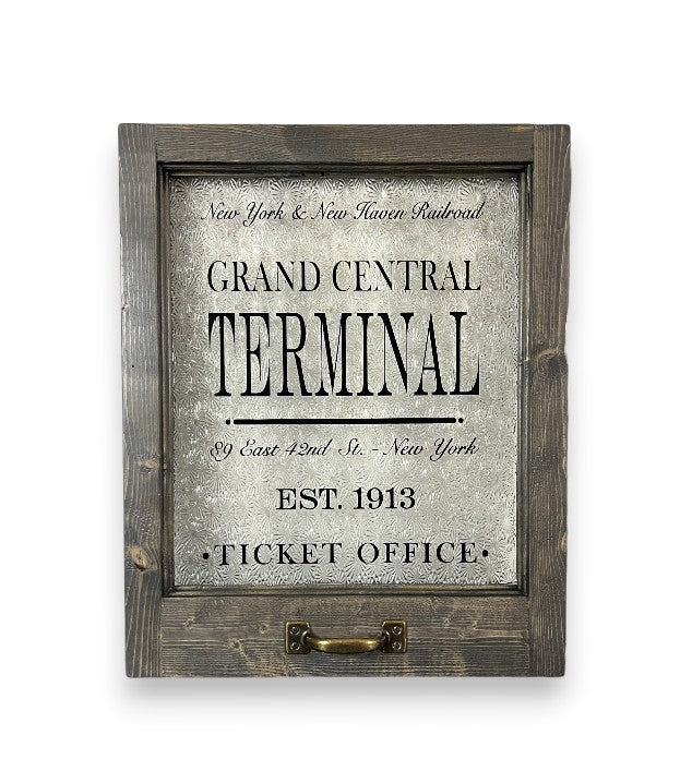 Grand Central  Station Framed Ticket Office Window - 18-in - Mellow Monkey