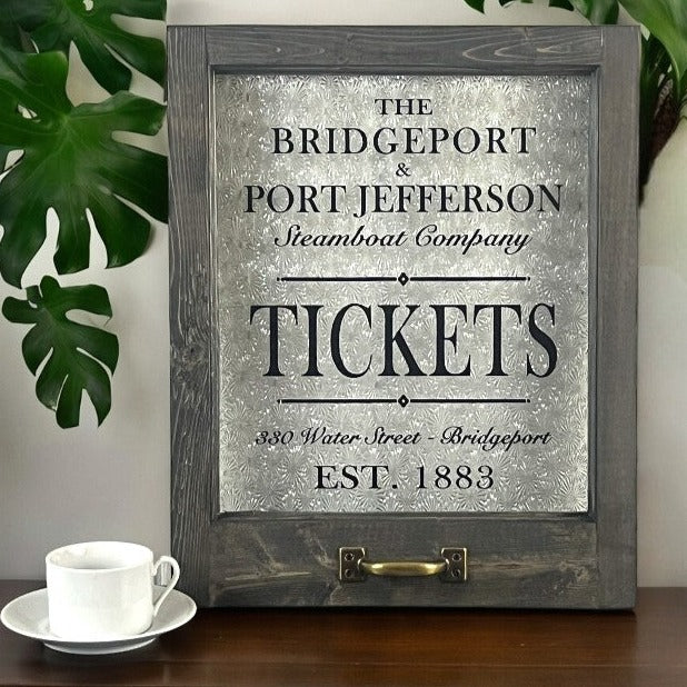 Bridgeport & Port Jefferson Steamboat Company Framed Ticket Office Window - 18-in - Mellow Monkey