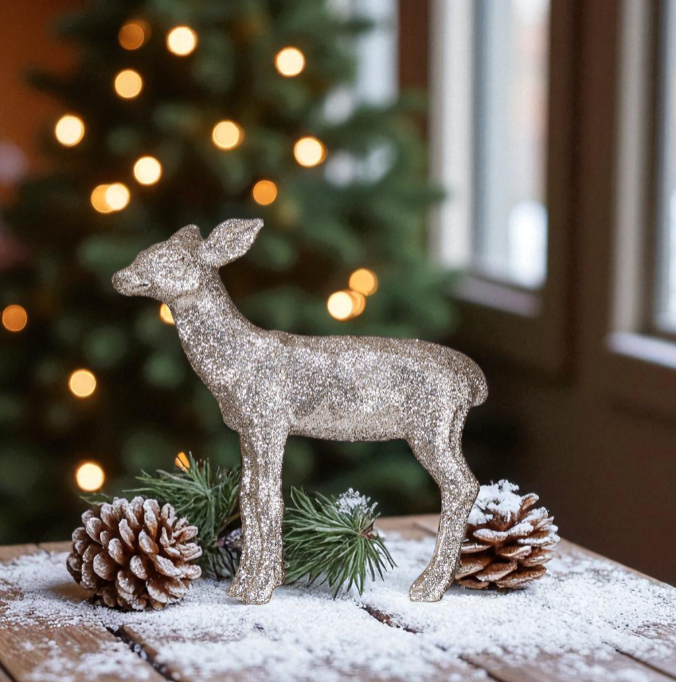 Resin Deer with Glitter Finish - 5-3/4-in - Mellow Monkey