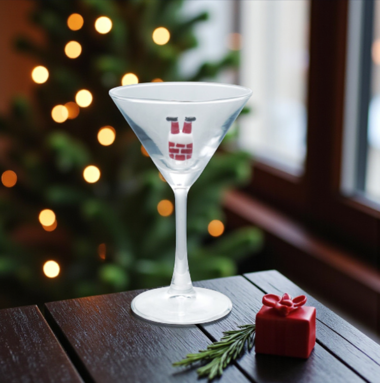 Down the Chimney - Martini Glass with Holiday Figure - 4-oz. - Mellow Monkey