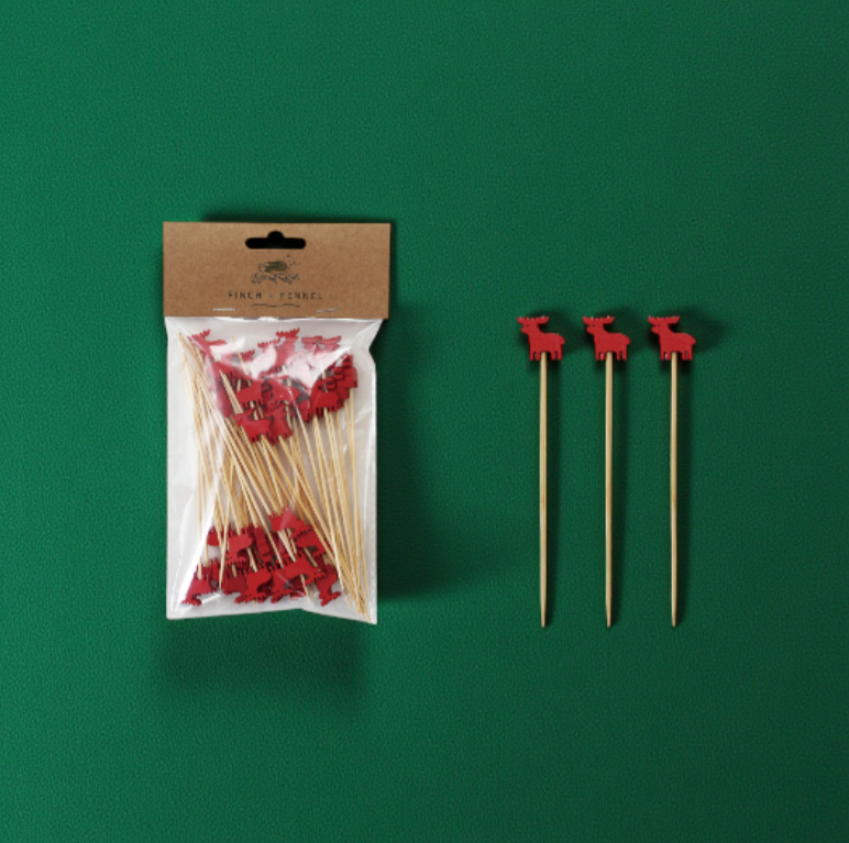 Bamboo Single Use Skewers with Moose Shaped Handles - Set of 50 - Mellow Monkey