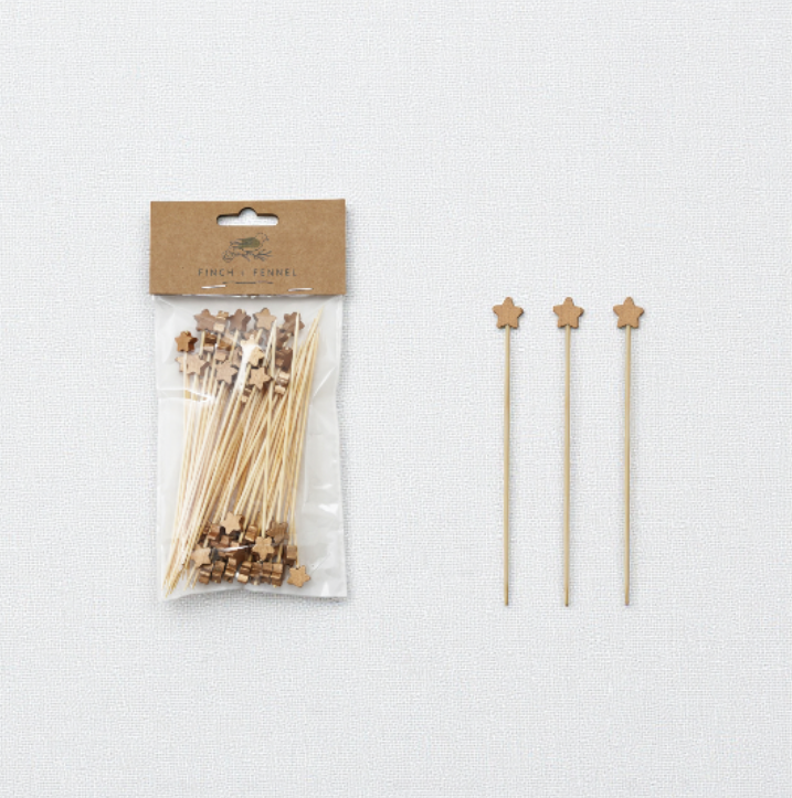 Bamboo Single Use Skewers with Star Shaped Handles - Set of 50 - Mellow Monkey