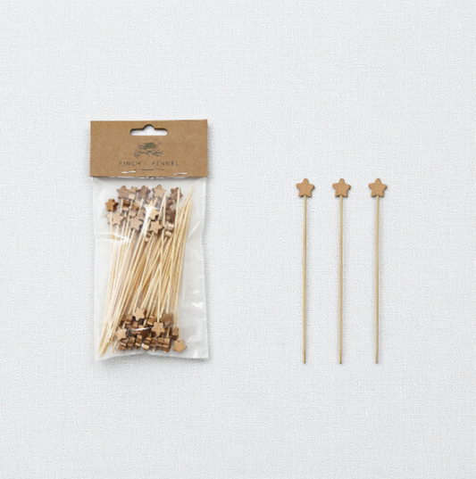 Bamboo Single Use Skewers with Star Shaped Handles - Set of 50 - Mellow Monkey