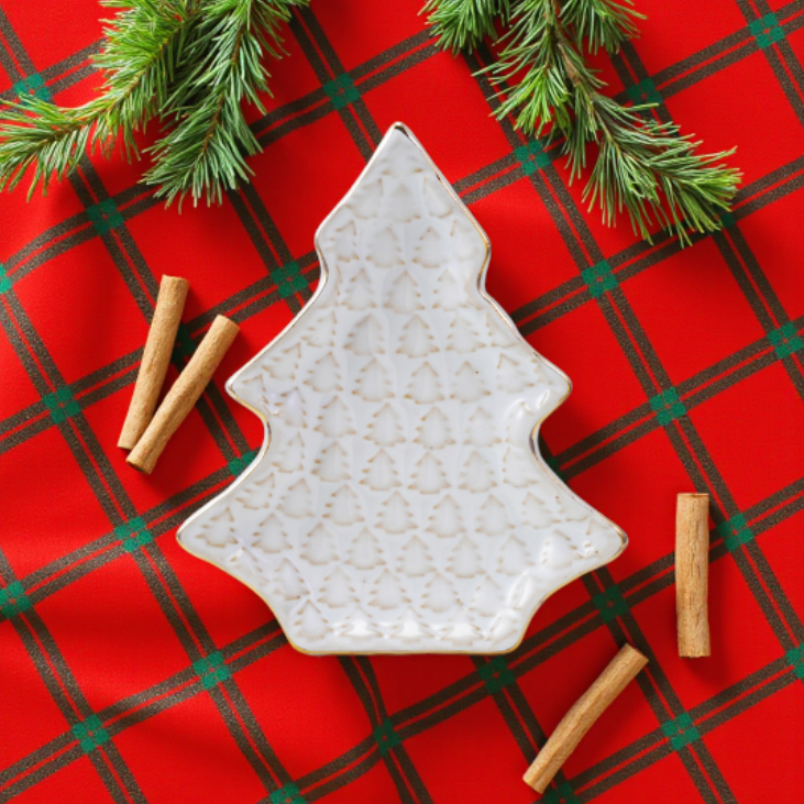 Stoneware Tree Shaped Plate with Trees - 6-in - Mellow Monkey