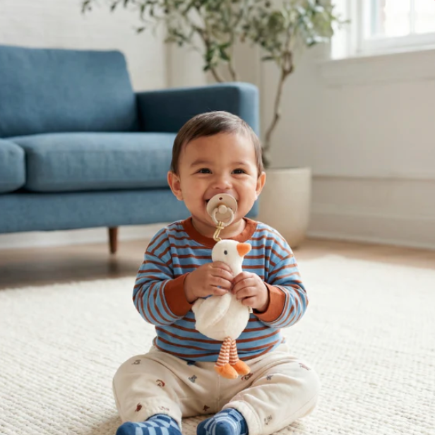 Bitzy Pal Natural Rubber Pacifier & Plush: Goose for Infant - Mellow Monkey