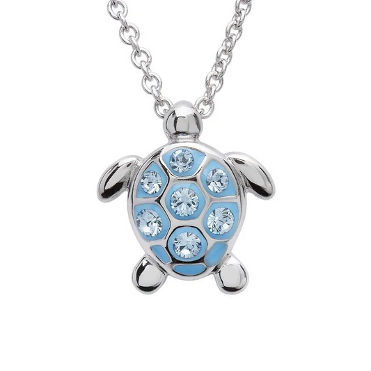 Sea Turtle Necklace With Aqua Crystals – Small Size - Mellow Monkey