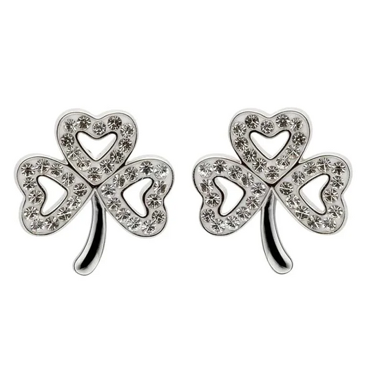 Shamrock Stud Earrings Adorned With Crystals - Mellow Monkey
