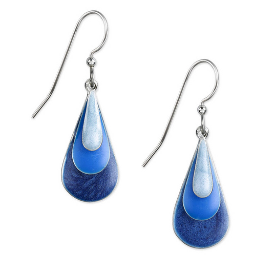 Silver Forest Blue Enamel Triple Teardrop Earrings NE-0757A - Mellow Monkey