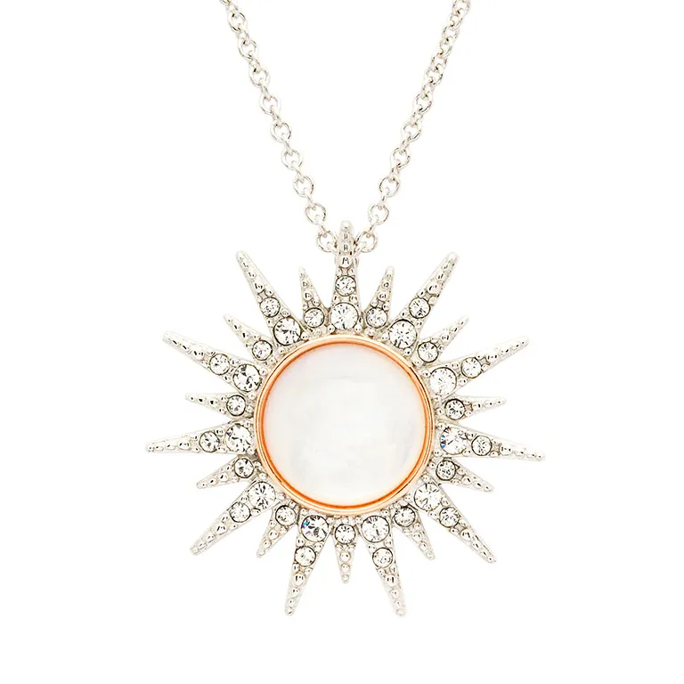 Sterling Silver Mother of Pearl Sun Pendant with White Crystals and Rose Gold - Mellow Monkey