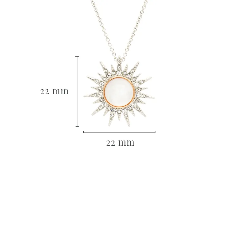 Sterling Silver Mother of Pearl Sun Pendant with White Crystals and Rose Gold - Mellow Monkey