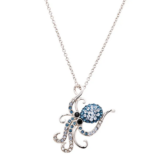 Sterling Silver Octopus Necklace with Blue Crystals - Mellow Monkey