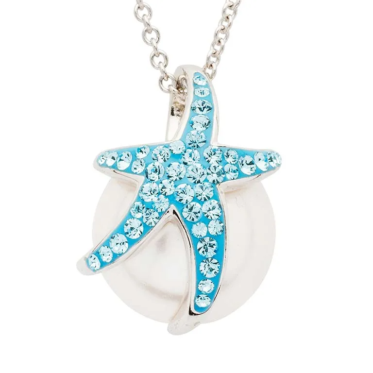 Sterling Silver Pearl with Aqua Crystal Starfish Necklace - Mellow Monkey