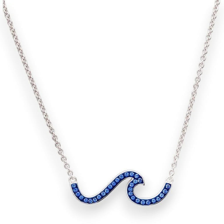 Sterling Silver Wave Necklace with Sapphire Blue Crystals - Mellow Monkey