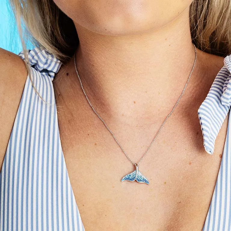 Sterling Silver Whale Tail Necklace with Ombre Blue Crystals - Mellow Monkey