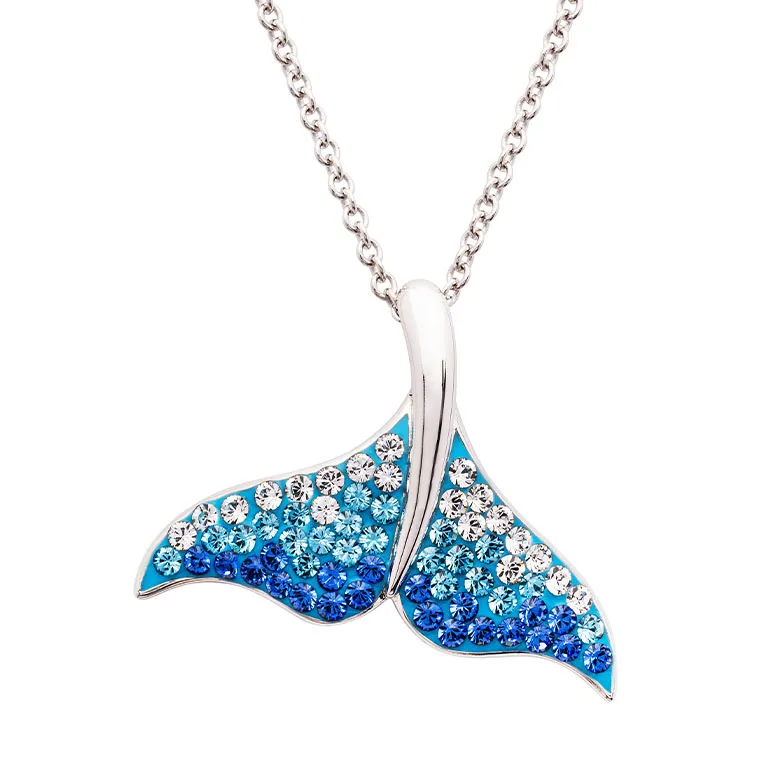 Sterling Silver Whale Tail Necklace with Ombre Blue Crystals - Mellow Monkey