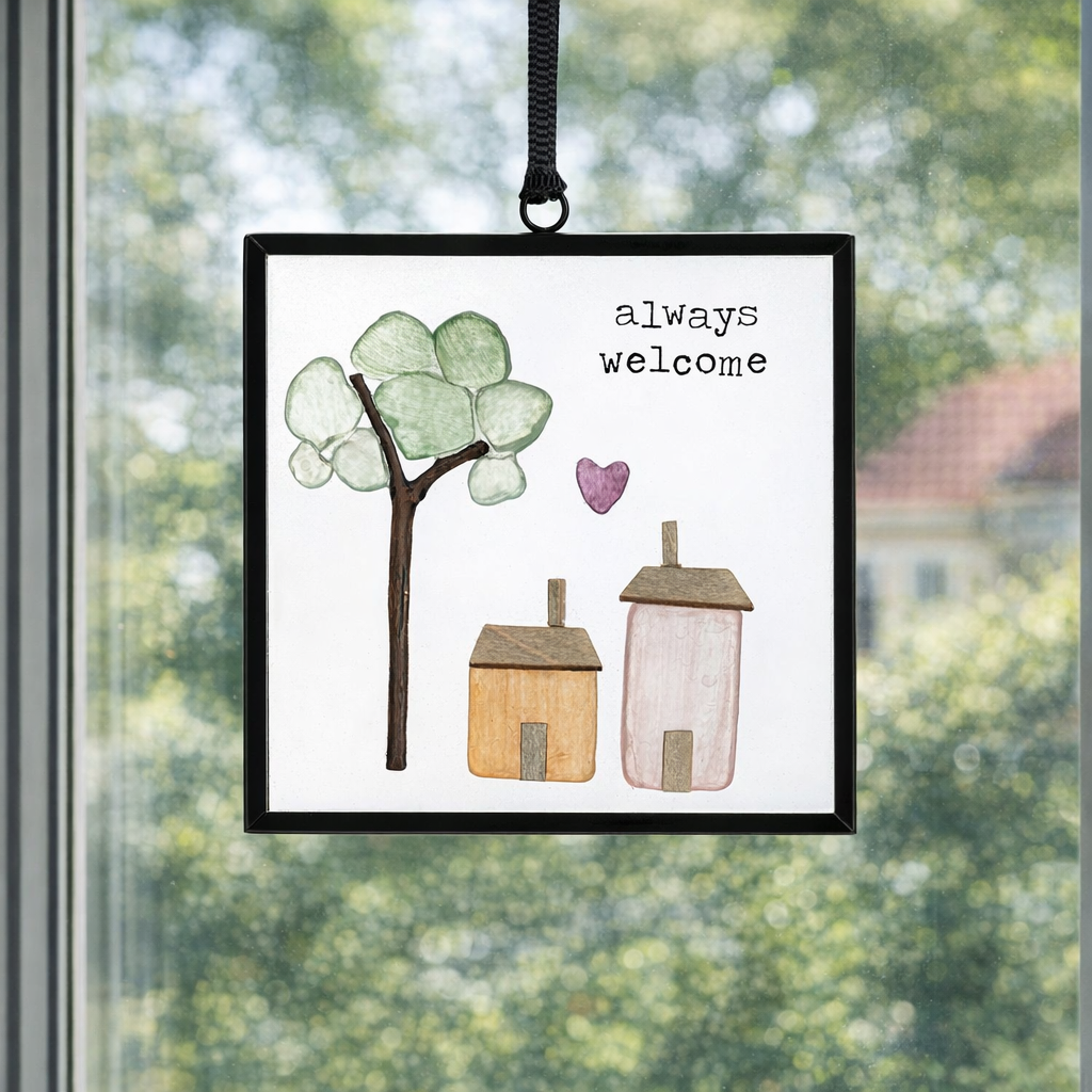 Always Welcome - Sharon Nowlan Suncatcher - 3 x 3 in - Mellow Monkey