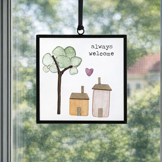 Always Welcome - Sharon Nowlan Suncatcher - 3 x 3 in - Mellow Monkey