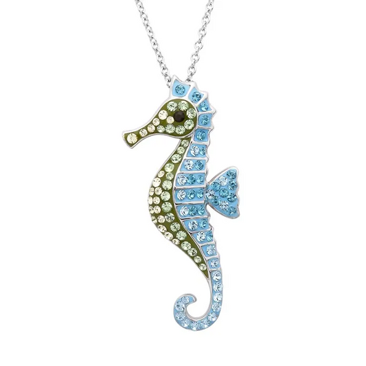 Seahorse Necklace with Aqua Crystals - Mellow Monkey