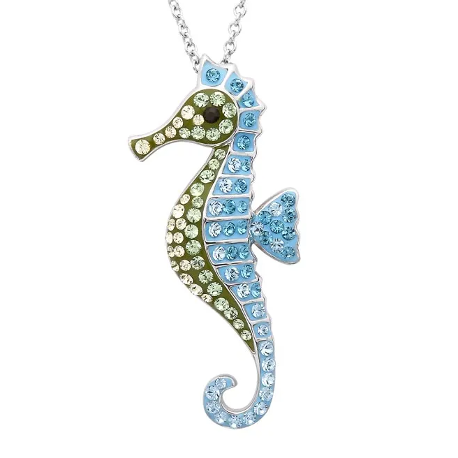 Seahorse Necklace with Aqua Crystals - Mellow Monkey