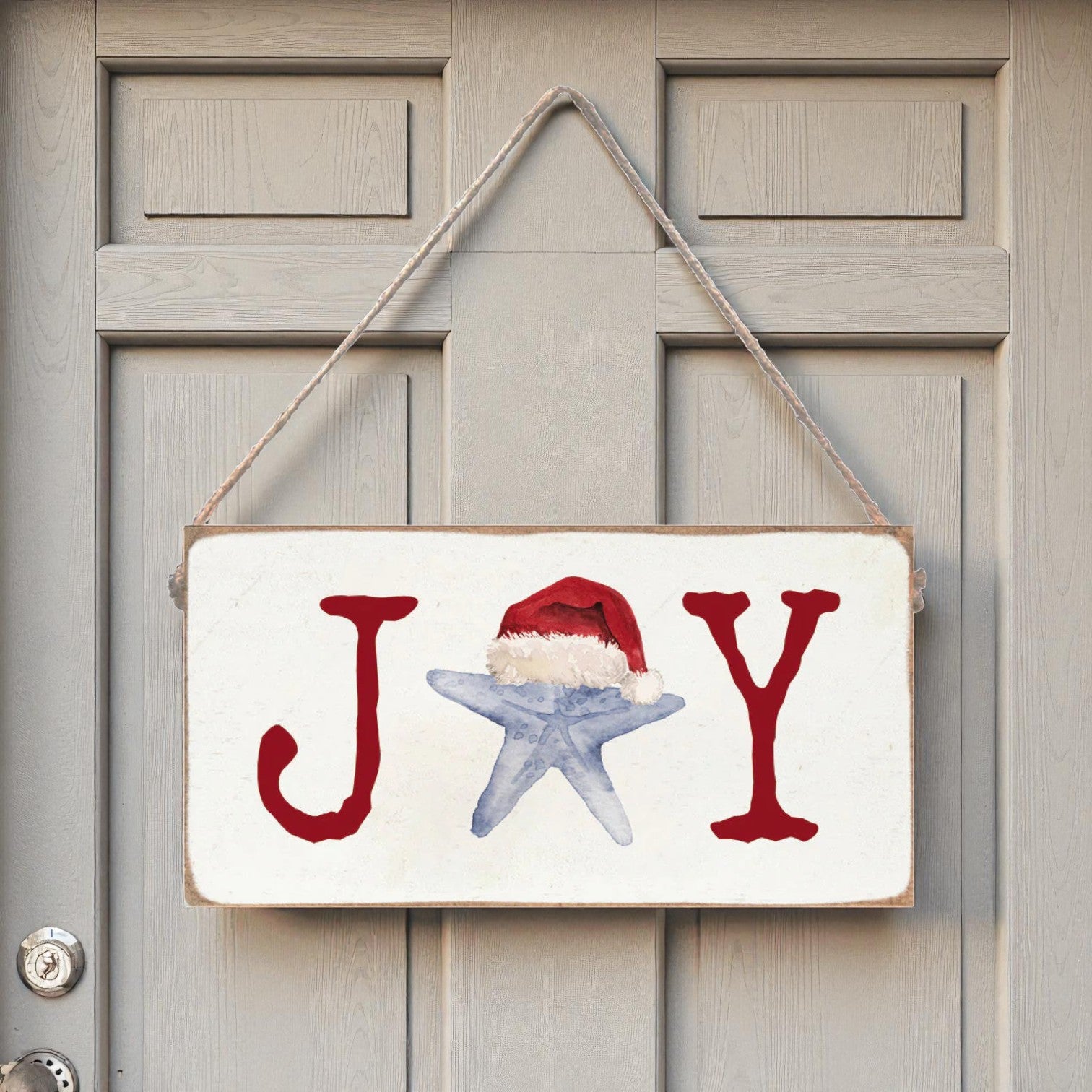Joy Santa Starfish Twine Sign - 11-in. - Mellow Monkey