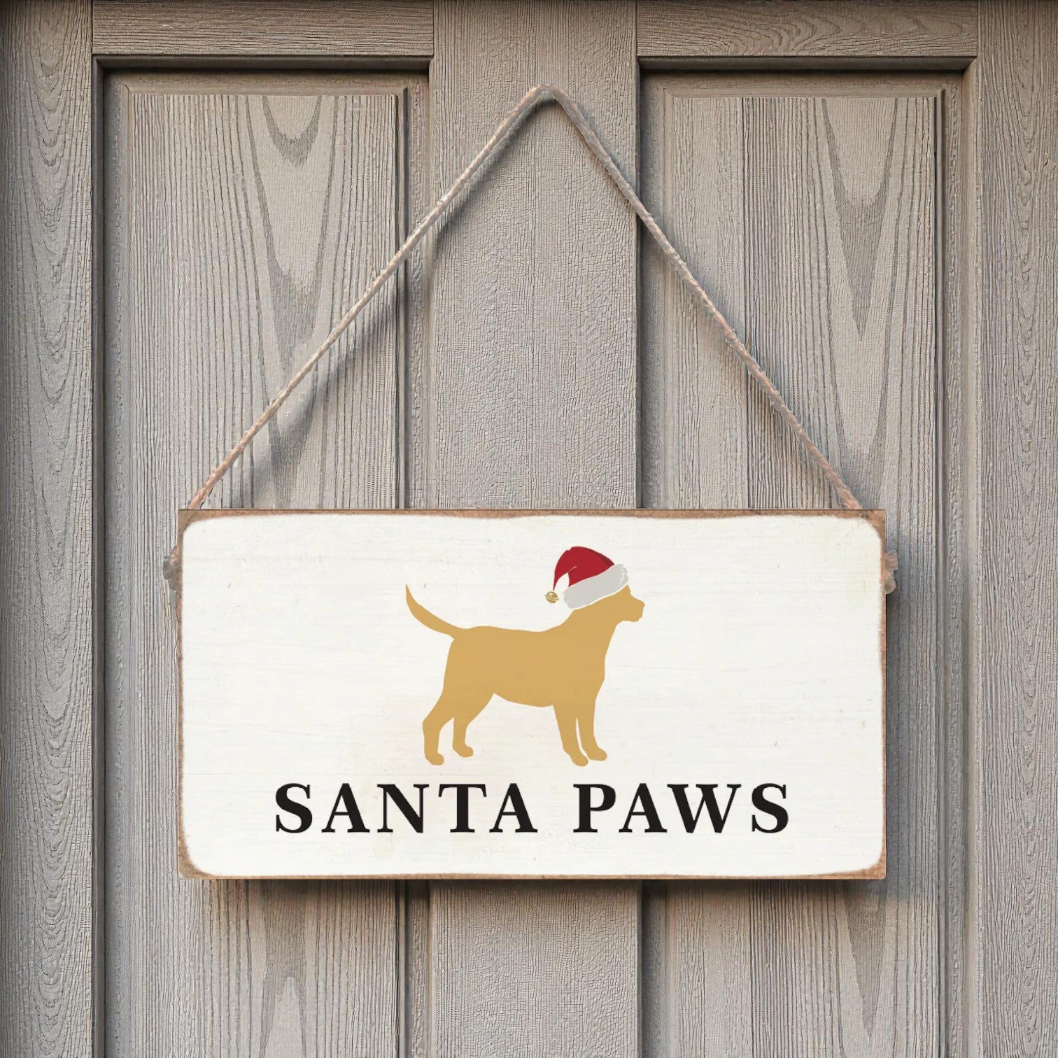 Golden Santa Paws - Dog Twine Sign - 11-in. - Mellow Monkey
