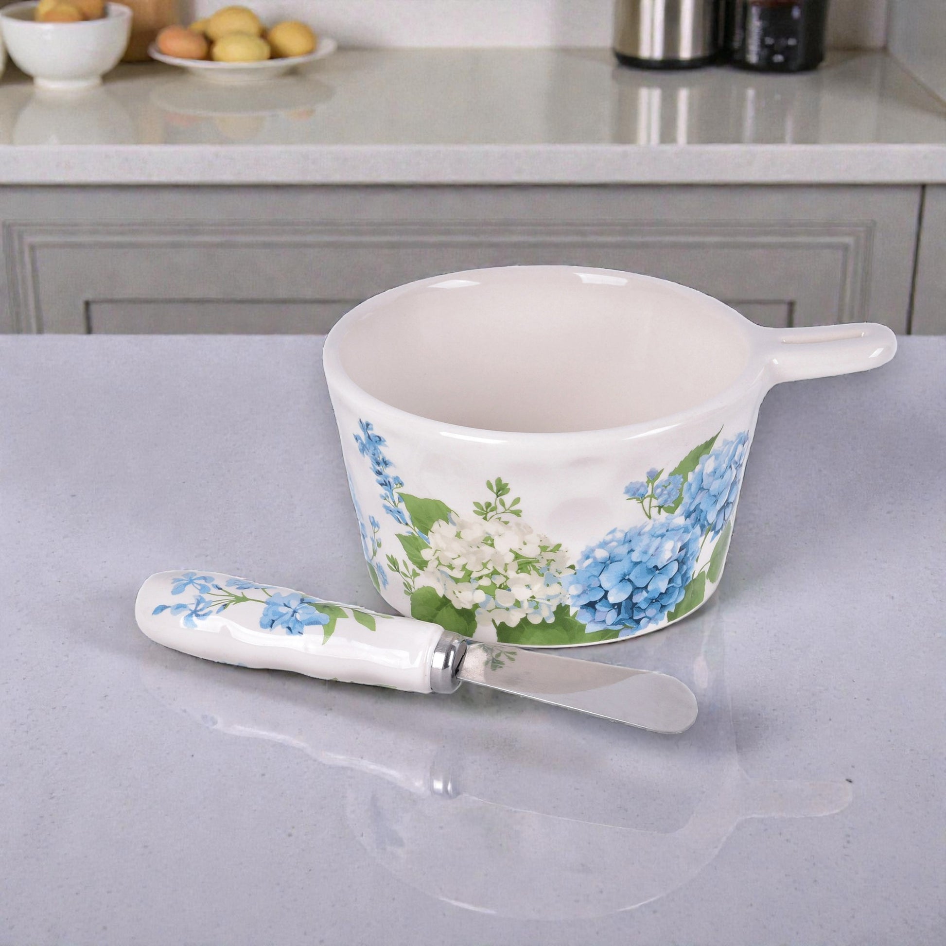 Hydrangea Dip Bowl With Spreader - 10-oz - Temp-tations - Mellow Monkey