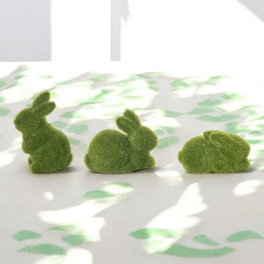 Small Green Flocked Mini Bunny Figurine - Mellow Monkey