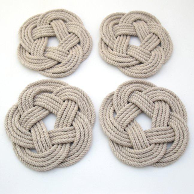 Turks Head Sailor Knot Woven Coasters Set of 4 Tan Mellow Monkey