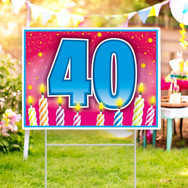 40th Birthday Yard Sign with Stake - 15-1/2-in - Mellow Monkey