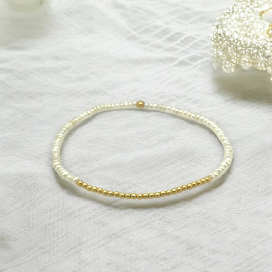 "TERESA" Gold Filled and Freshwater Pearl Beaded Stretch Bracelet - Mellow Monkey