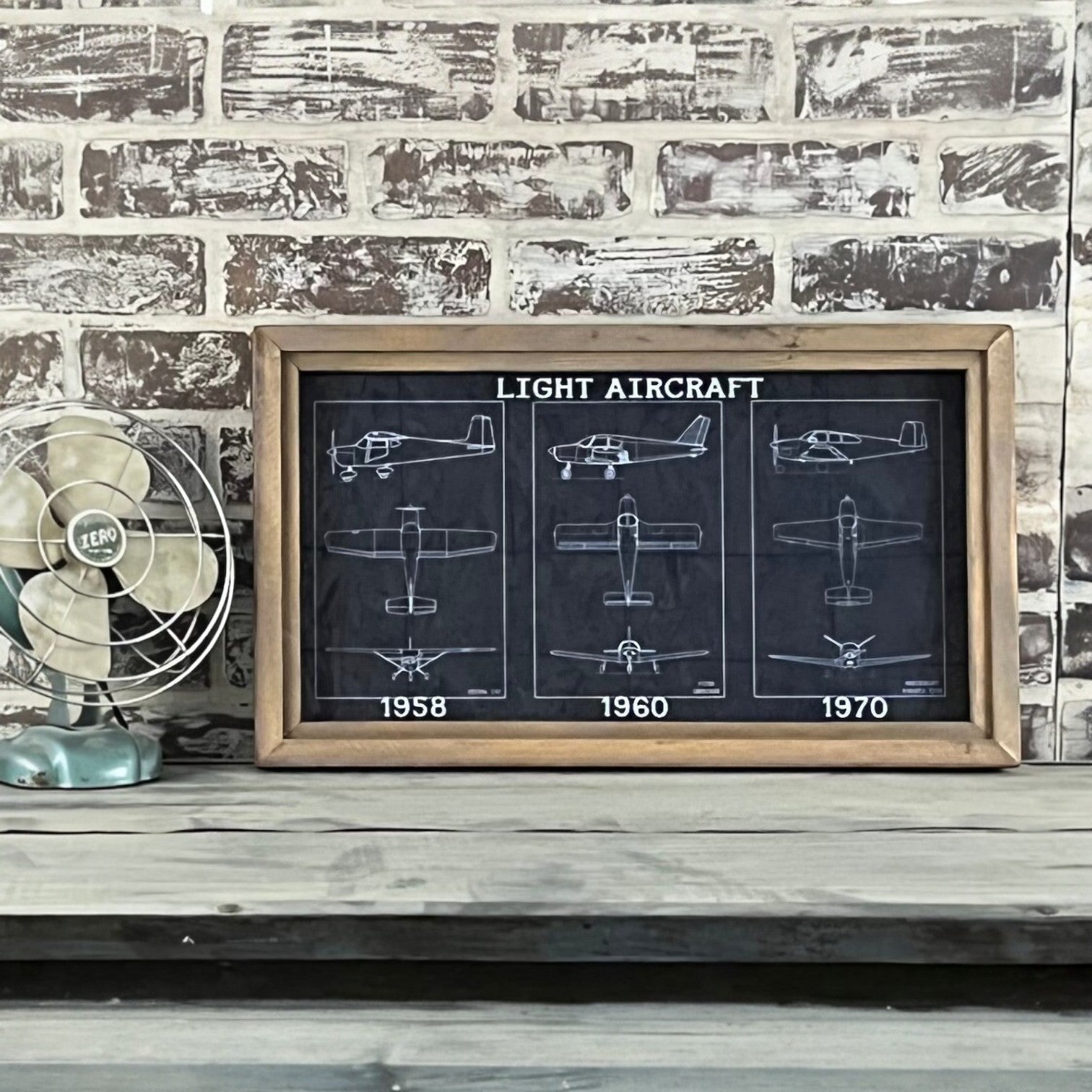 Vintage Light Aircraft Patent Office Drawing Trio - Framed Shadowbox 21-in - Mellow Monkey
