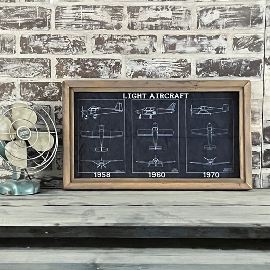 Vintage Light Aircraft Patent Office Drawing Trio - Framed Shadowbox 21-in - Mellow Monkey