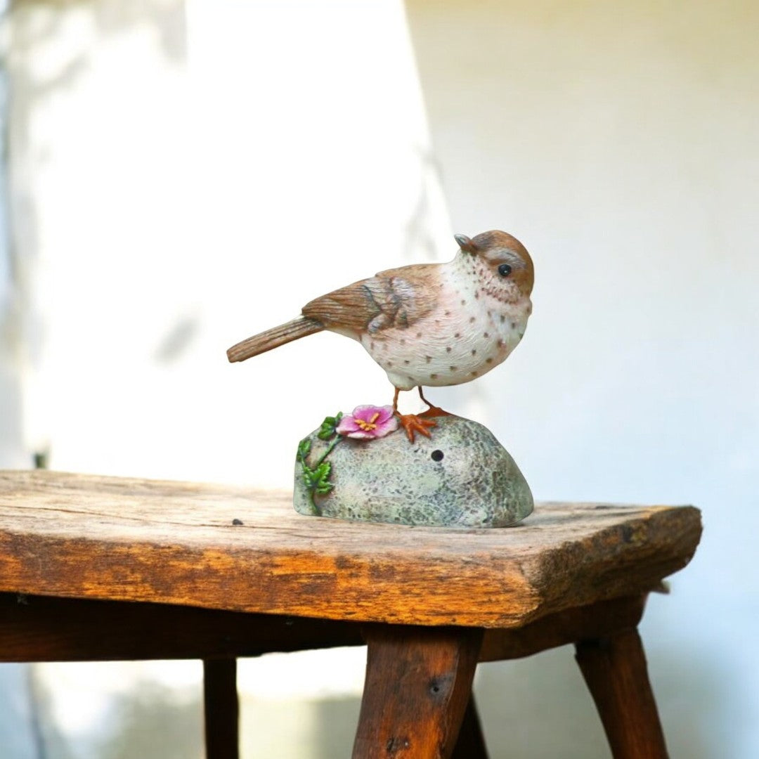 Resin Motion Sensor Bird on a Rock with Bird Sounds - 5-3/4-in