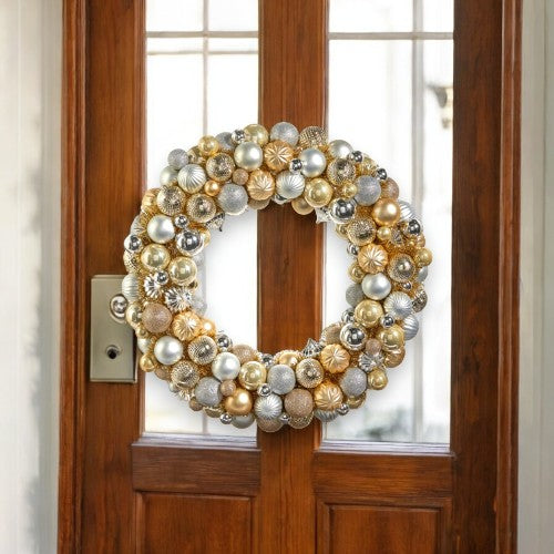 Champagne Ball Ornament Wreath- 24-in - Mellow Monkey