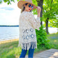 Ivory Floral Crochet with Tassel Kimono - 3/4 Sleeve - Mellow Monkey