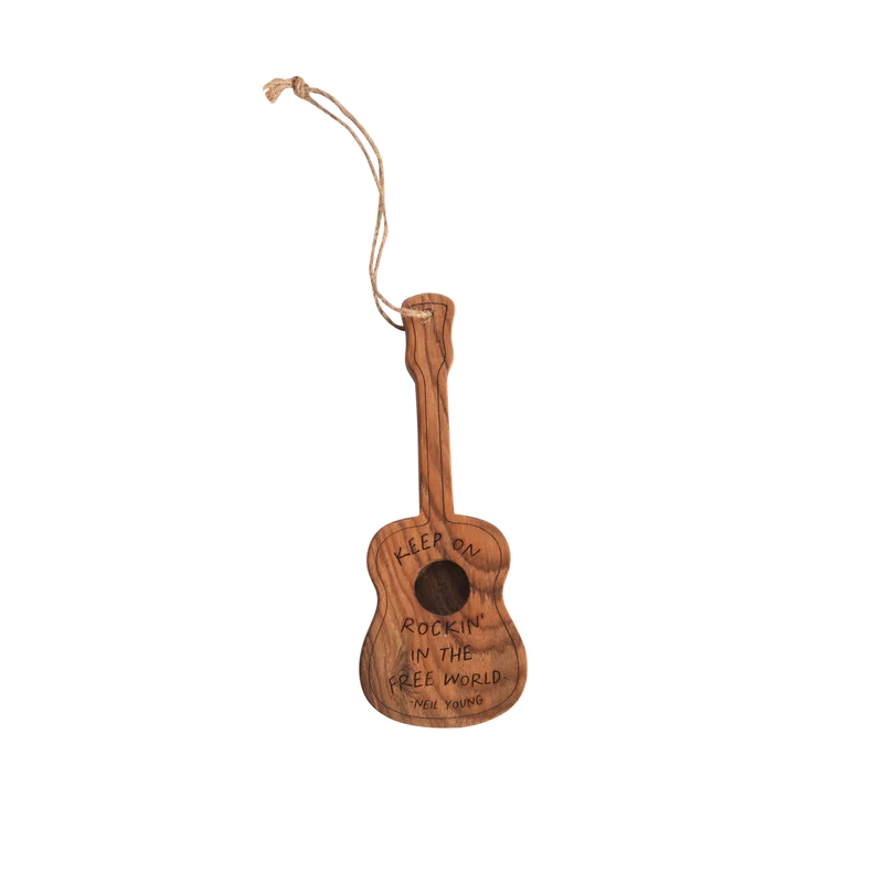 Keep On Rockin' In the Free World (Neil Diamond) - Engraved Wooden Guitar Ornament - Mellow Monkey