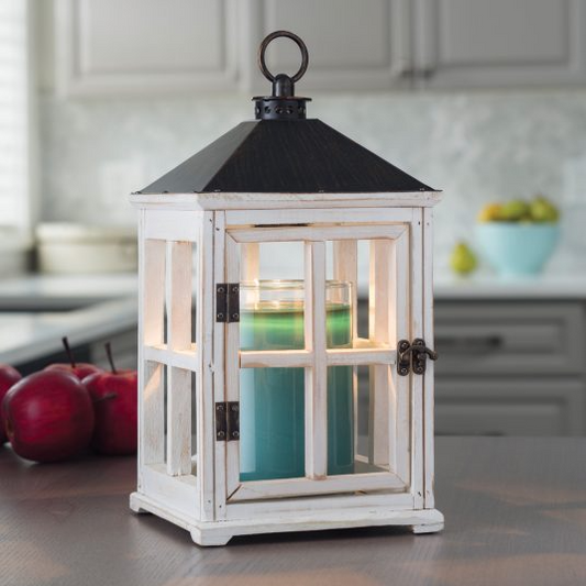 Weathered White Wooden Lantern - Mellow Monkey