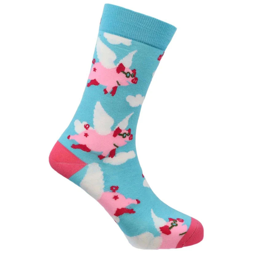 When Pigs Fly - Natural Bamboo Knit Socks - Mellow Monkey