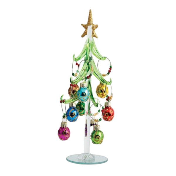 Green Glass Tree with Ornament Wine Charms - 8-in - Mellow Monkey