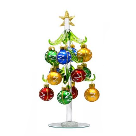 Green Glass Tree with Squiggle Ornaments - 8-in - Mellow Monkey