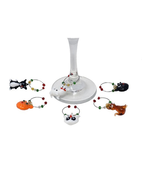 Holiday Cat Wine Charms - Set of 6 - Mellow Monkey