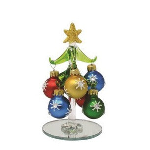 Green Glass Tree with Painted Star Ornaments - 5-in - Mellow Monkey